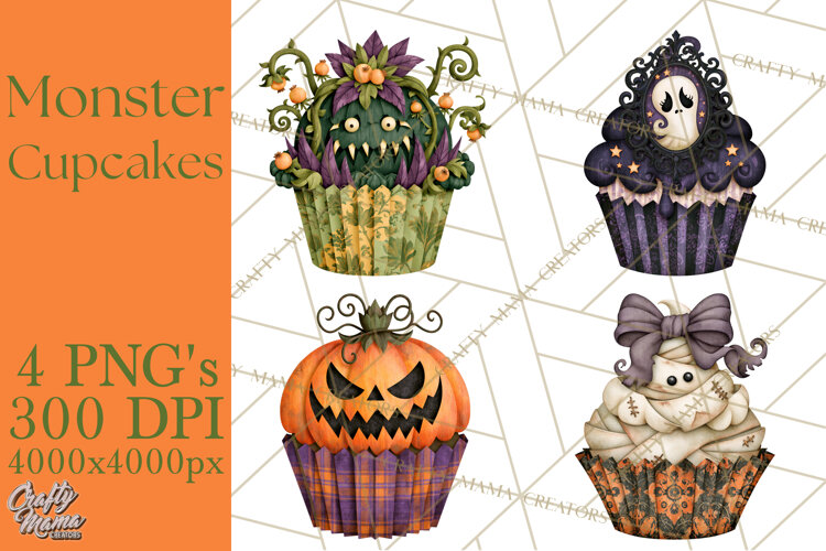 Halloween Monster Cupcake Clipart Png, Halloween Sweets example image 1