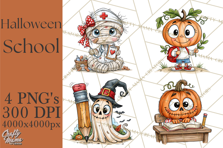 Halloween School Clipart Creepy Cute Monster Students PNG