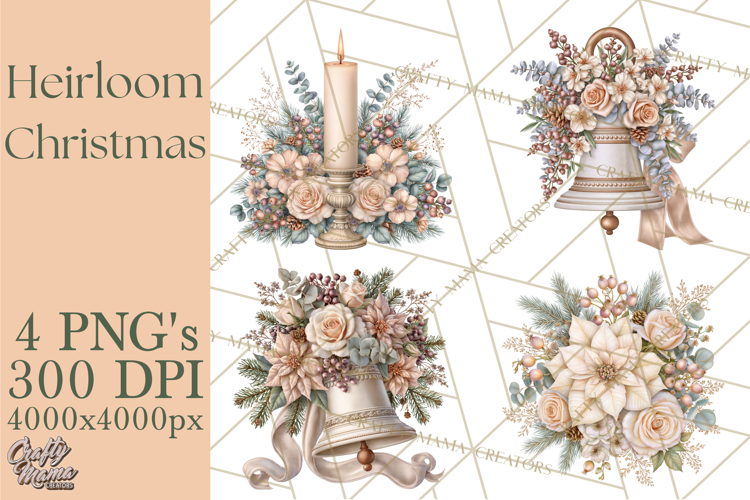 Botanical Christmas Clipart PNG, Winter Flower Decorations