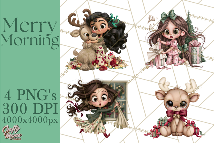 Christmas Morning Girls PNG Clipart, Pajama Characters