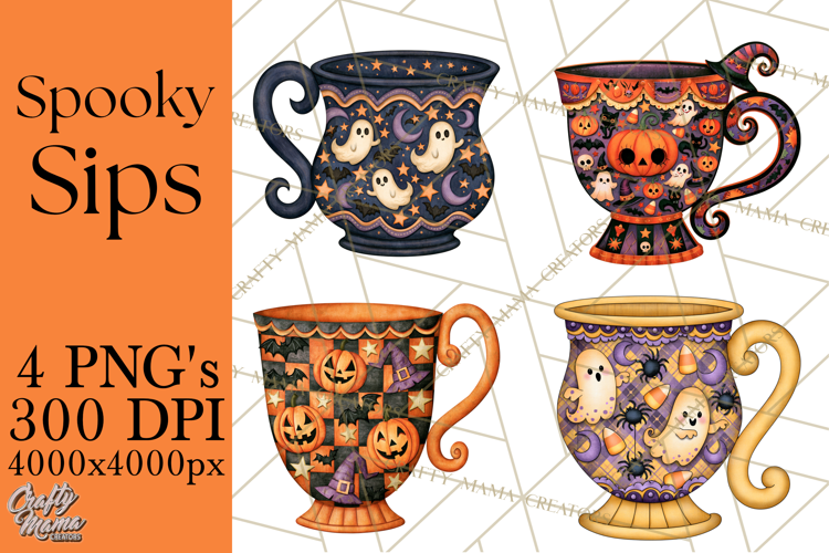 Halloween Coffee Mug Clipart PNG, Spooky Cups