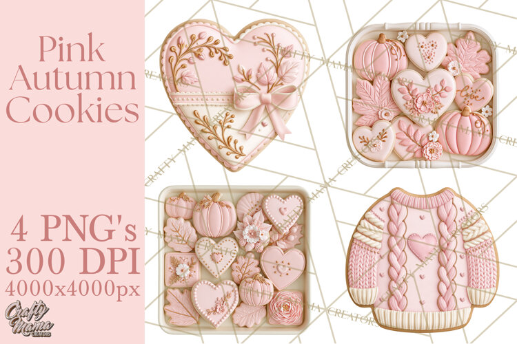 Pink Autumn Cookies Clipart PNG example image 1