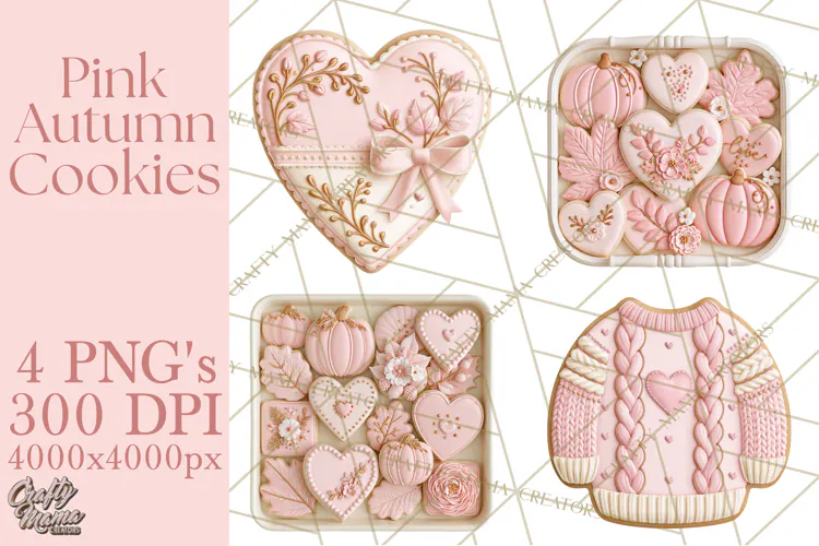 Pink Autumn Cookies Clipart PNG