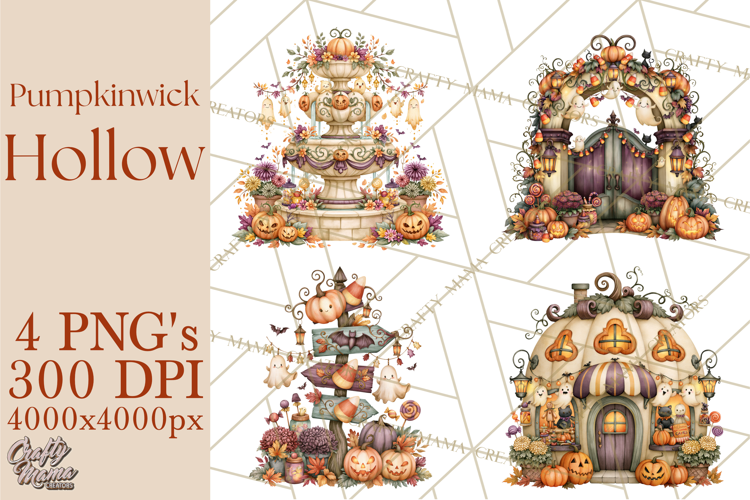 Whimsical Halloween Town Clipart PNG