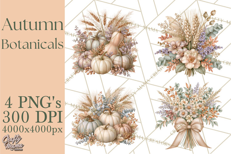 Autumn Botanicals Clipart PNG, Fall Floral Pumpkins example image 1