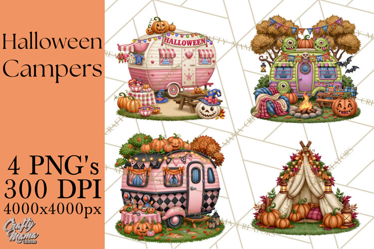 Halloween Camper Clipart PNG Vintage Camping Designs example image 1