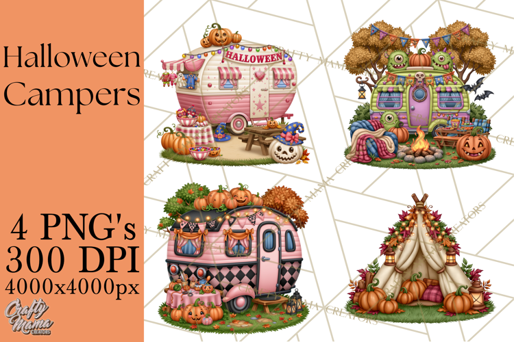 Halloween Camper Clipart PNG Vintage Camping Designs