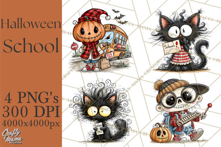 Halloween School Clipart Creepy Cute Monster Students PNG