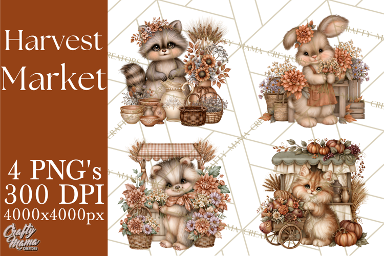 Harvest Market Clipart PNG, Fall Animals