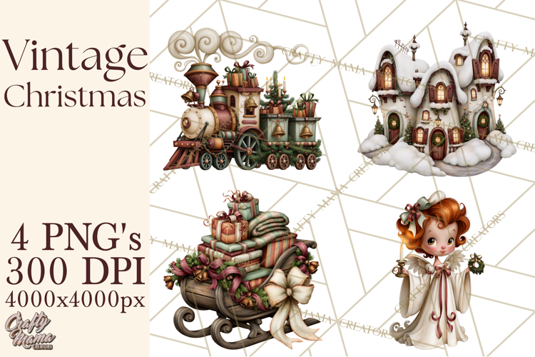 Vintage Christmas Clipart PNG, Christmas Retro Characters
