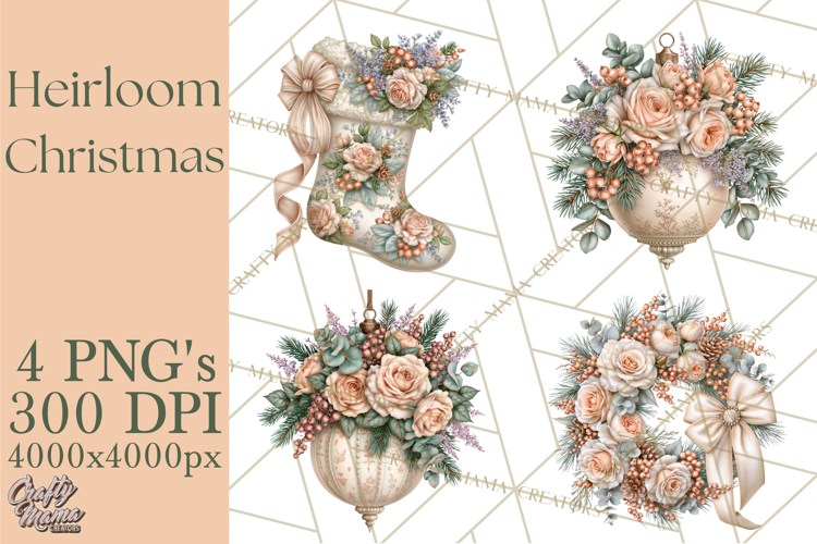 Botanical Christmas Clipart PNG, Winter Flower Decorations