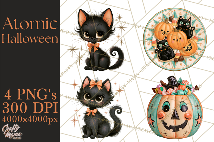 Atomic Age Halloween Clipart PNG, Retro 1950's Fall Decor