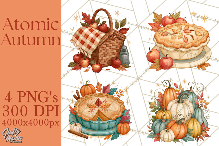 Atomic Age Autumn Clipart PNG, Retro 1950's Fall Decor example image 1