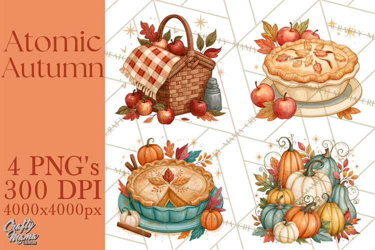 Atomic Age Autumn Clipart PNG, Retro 1950's Fall Decor