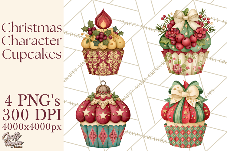 Christmas Character Cupcake Clipart PNG, Christmas Sweets