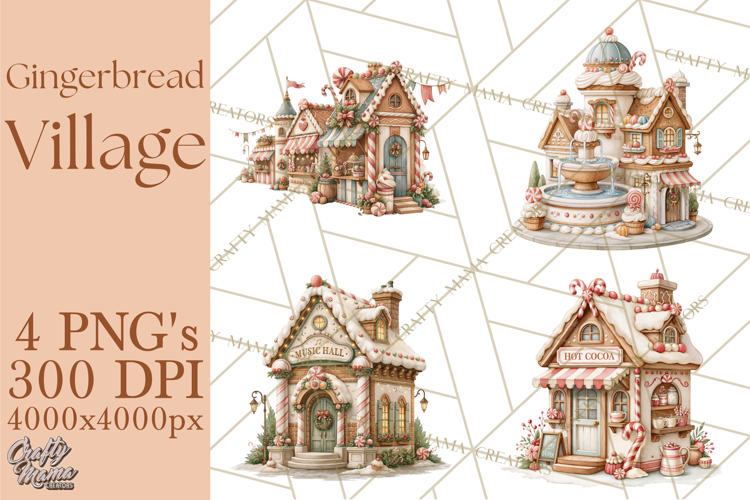 Gingerbread Christmas Village PNG Clipart