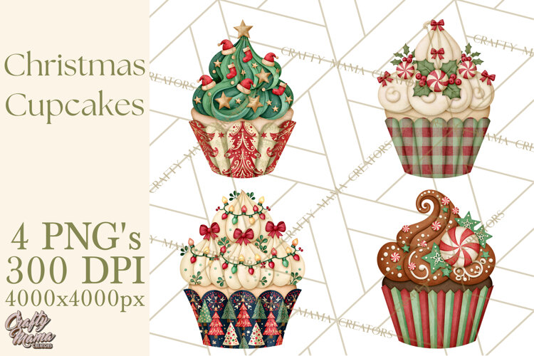 Christmas Paper Cupcake Clipart PNG, Christmas Sweet Treats example image 1