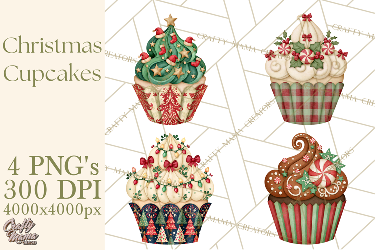 Christmas Paper Cupcake Clipart PNG, Christmas Sweet Treats