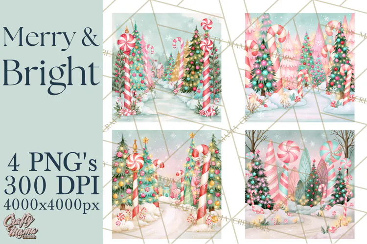 Merry And Bright Christmas Watercolor PNG