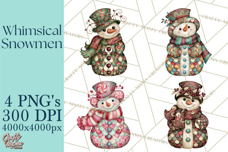 Whimsical Christmas Snowman Clipart PNG