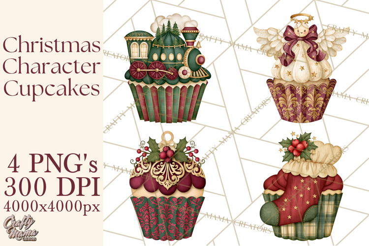 Christmas Character Cupcake Clipart PNG, Christmas Sweets