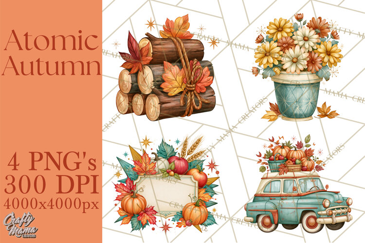 Atomic Age Autumn Clipart PNG, Retro 1950's Fall Decor example image 1