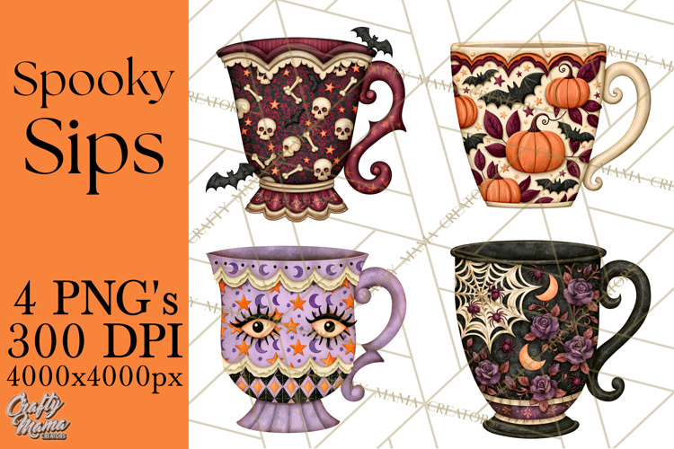 Halloween Coffee Mug Clipart PNG, Spooky Cups