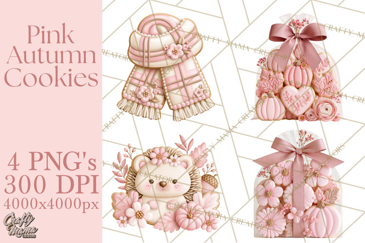Pink Autumn Cookies Clipart PNG example image 1