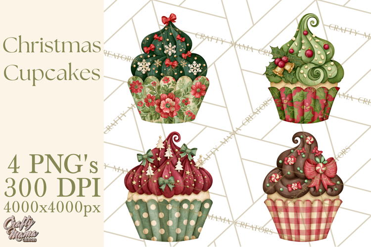 Christmas Paper Cupcake Clipart PNG, Christmas Sweet Treats