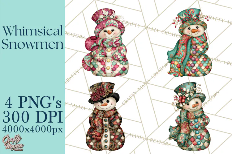 Whimsical Christmas Snowman Clipart PNG