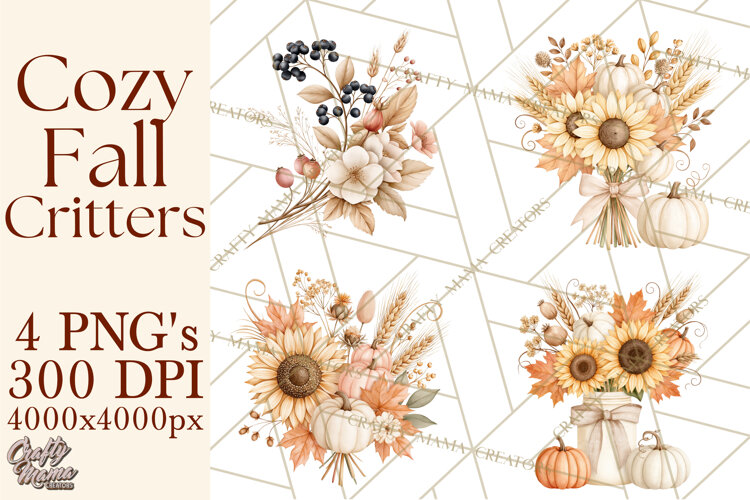 Fall Animals Clipart PNG, Autumn Floral Designs example image 1