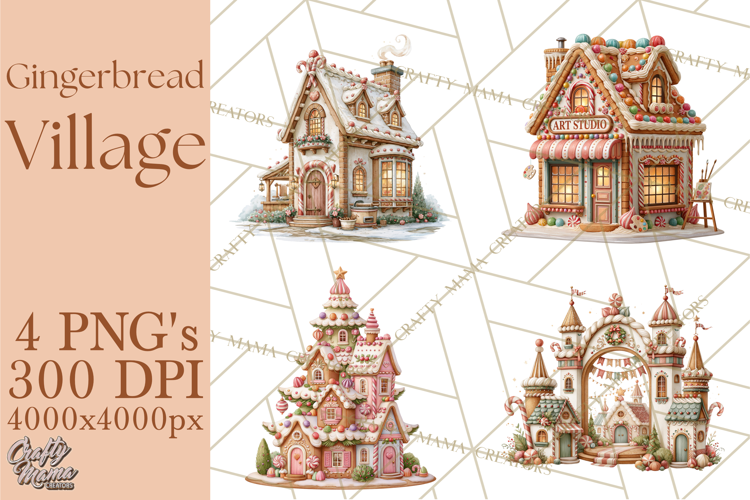 Gingerbread Christmas Village PNG Clipart