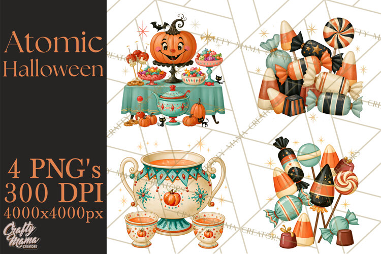 Atomic Age Halloween Clipart PNG, Retro 1950's Fall Decor example image 1