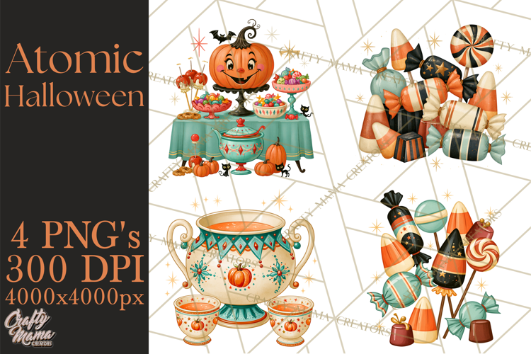 Atomic Age Halloween Clipart PNG, Retro 1950's Fall Decor