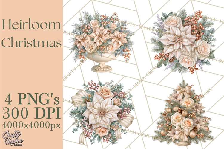 Botanical Christmas Clipart PNG, Winter Flower Decorations