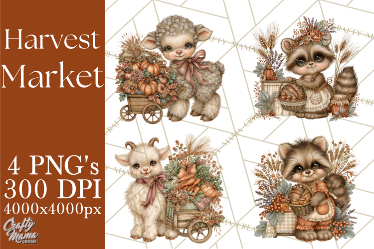 Harvest Market Clipart PNG, Fall Animals