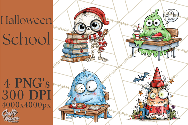 Halloween School Clipart Creepy Cute Monster Students PNG