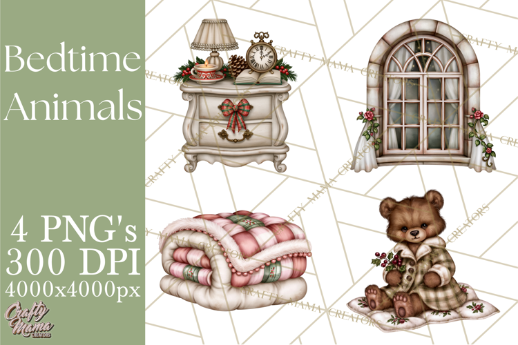 Winter Bedtime Animals Printable Clipart PNG