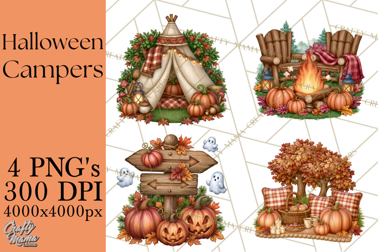 Halloween Camper Clipart PNG Vintage Camping Designs