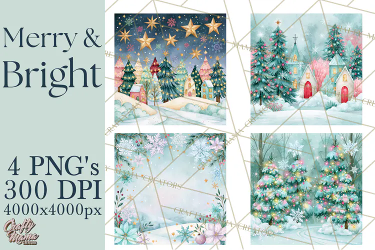 Merry And Bright Christmas Watercolor PNG