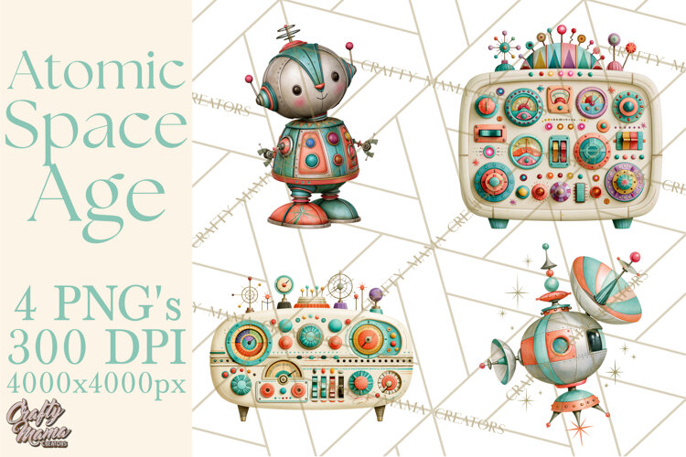 Atomic Age Space Clipart PNG, Retro 1950's Astronaut Decor example image 1