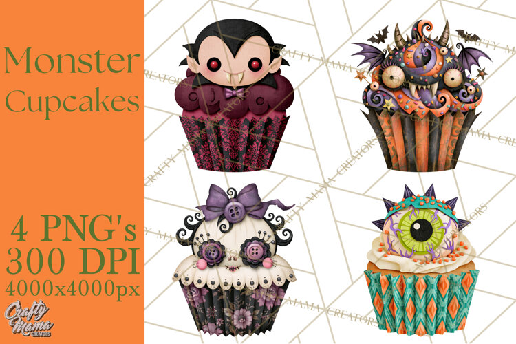 Halloween Monster Cupcake Clipart Png, Halloween Sweets example image 1