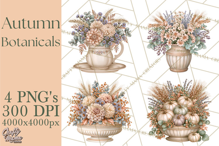 Autumn Botanicals Clipart PNG, Fall Floral Pumpkins example image 1