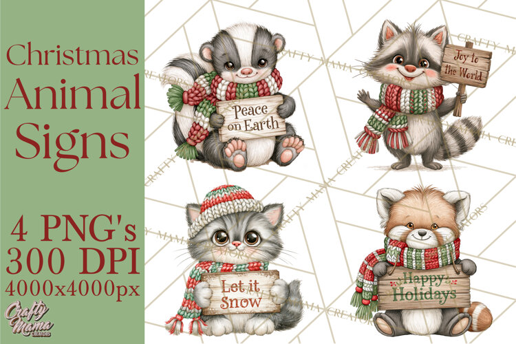 Christmas Animal Clipart PNG, Festive Animals Sign Clip Art example image 1