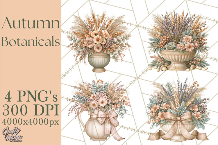 Autumn Botanicals Clipart PNG, Fall Floral Pumpkins