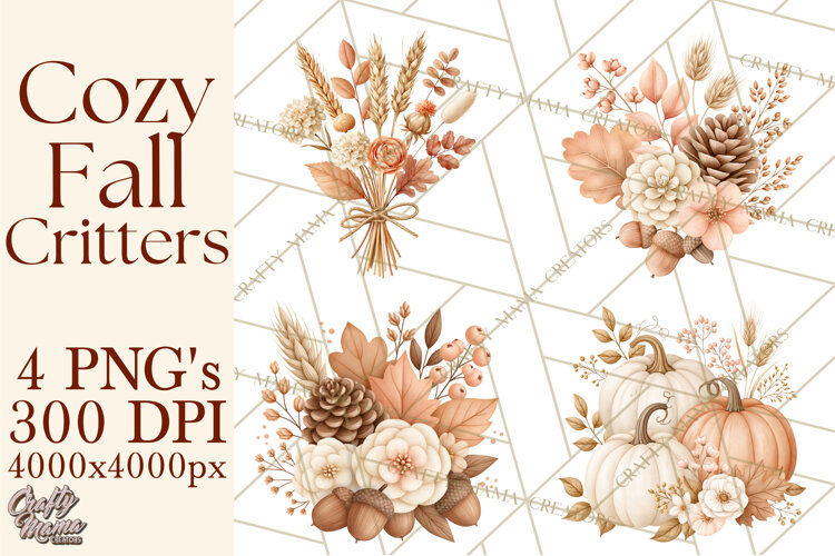 Fall Animals Clipart PNG, Autumn Floral Designs example image 1