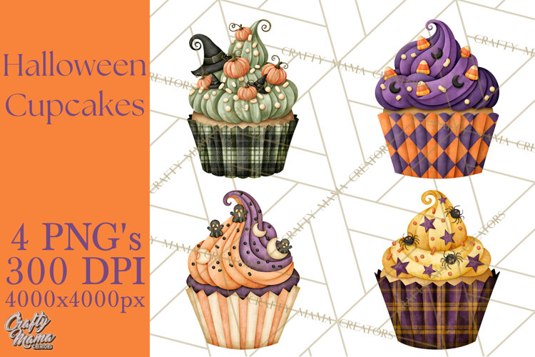 Halloween Cupcake Clipart PNG, Halloween Sweet Treats example image 1