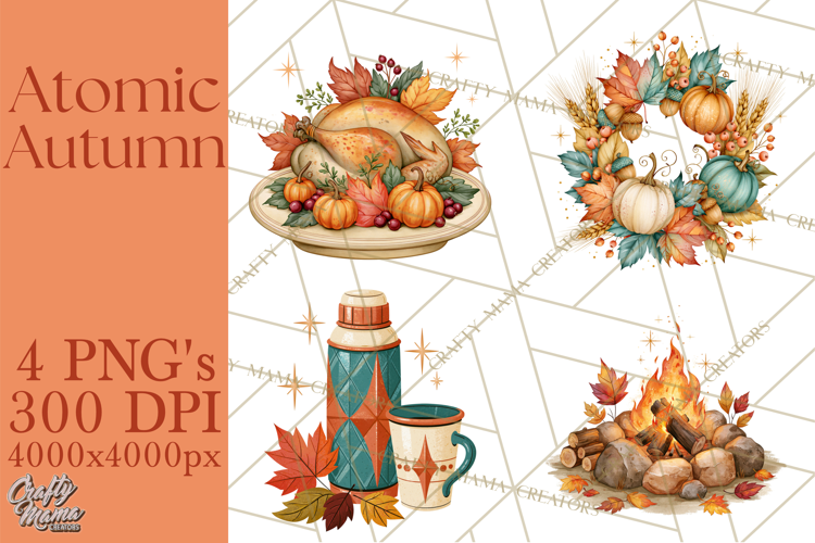 Atomic Age Autumn Clipart PNG, Retro 1950's Fall Decor