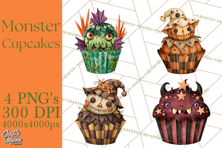 Halloween Monster Cupcake Clipart Png, Halloween Sweets example image 1