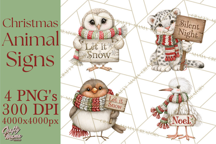 Christmas Animal Clipart PNG, Festive Animals Sign Clip Art example image 1